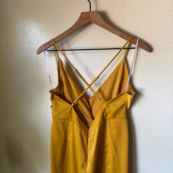 Lulus | Outstanding Elegance Mustard Yellow Satin Surplice Maxi Dress - Picture 7 of 7